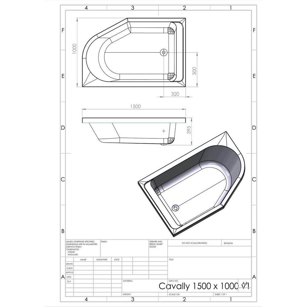 Cada baie GOODHOME Cavally, dreapta, acril, 150 x 100 x 39.5 cm, alb