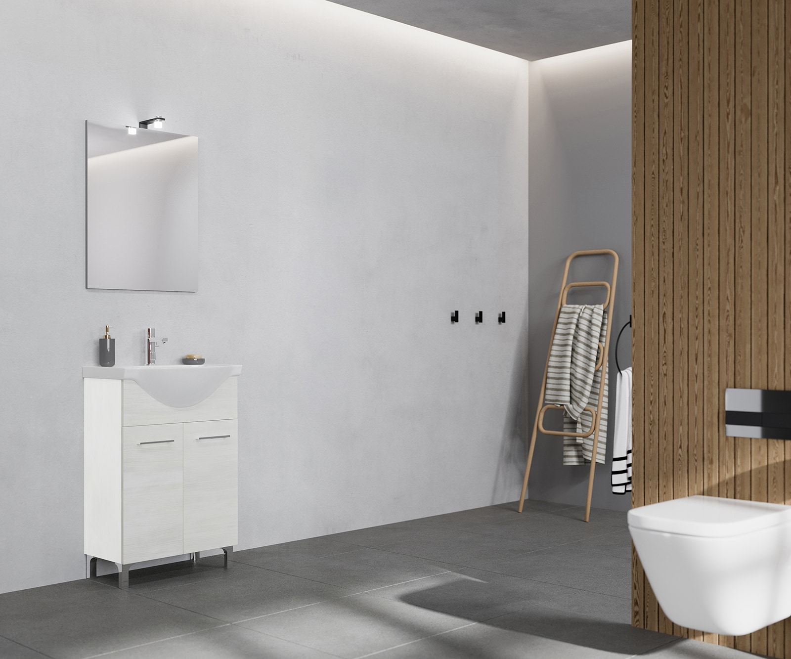 Baza cu lavoar si oglinda cu lampa Led Savini Due, Terra