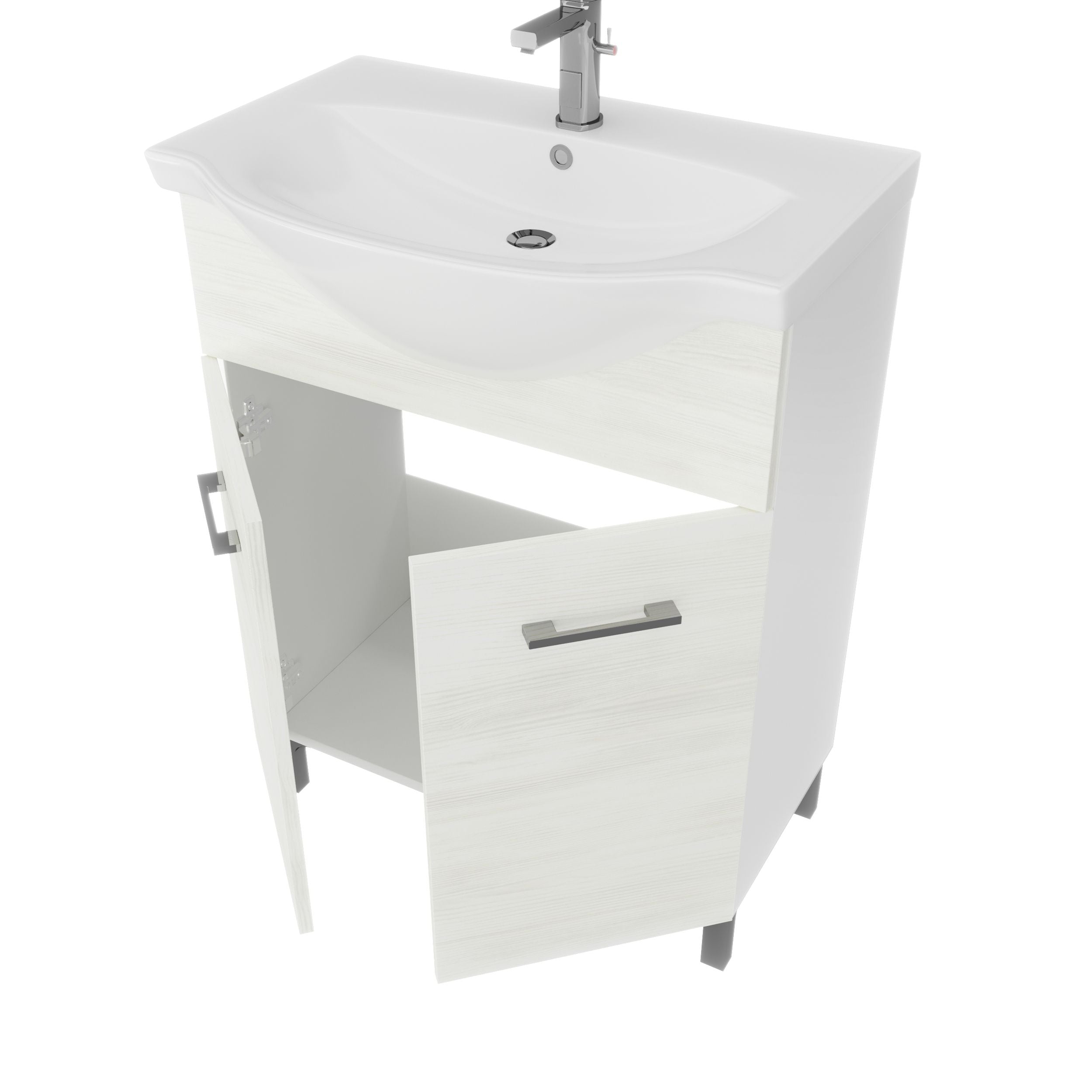 Baza cu lavoar si oglinda LED, 65 cm  Savini Due, Terra