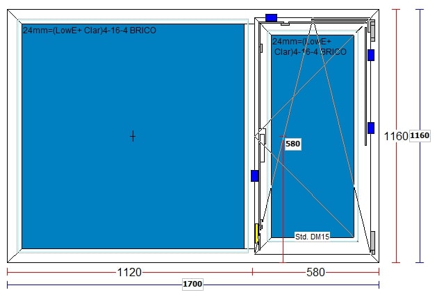 Fereastra termopan FENSTERWELT, PVC, 5 camere, 170 x 116 cm, deschidere oscilobatanta dreapta, alb