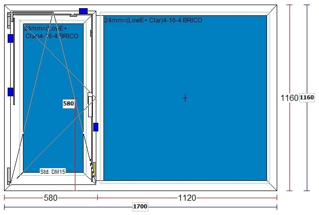 Fereastra termopan FENSTERWELT, PVC, 5 camere, 170 x 116 cm, deschidere oscilobatanta stanga, alb