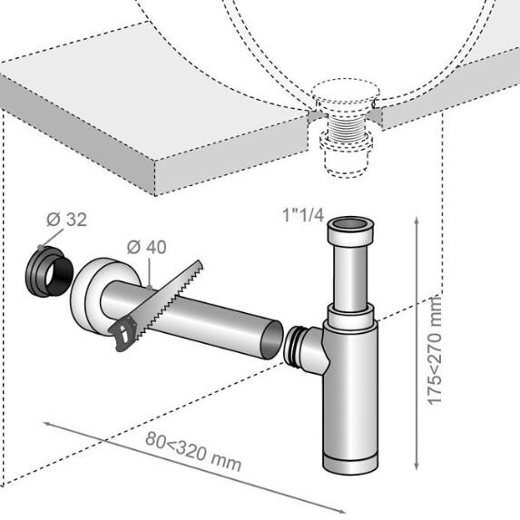 Sifon lavoar, crom, Teos, inel rotund  Wirquin