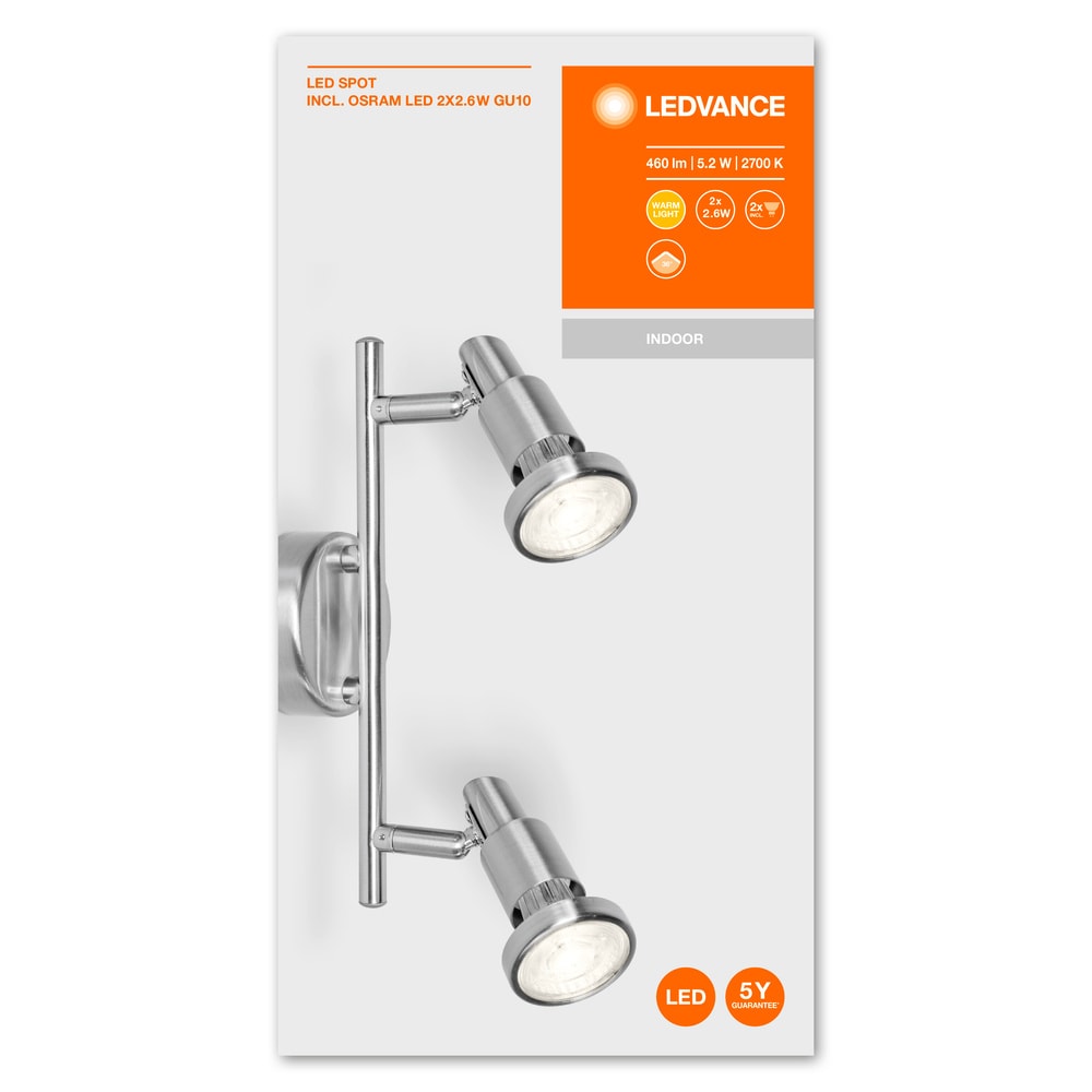 Spot LED, 2 x 2.6 W, 230 V, GU10  Ledvance