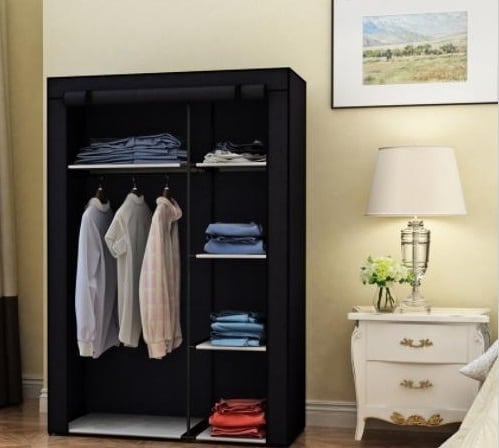 Dulap portabil Unic Spot Ro, 2 fermoare, textil, 98.3 x 46 x 158 cm, negru