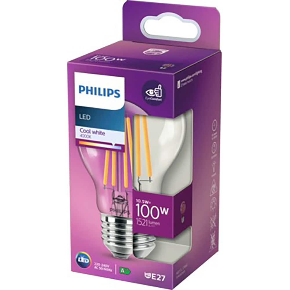 Bec filament PHILIPS A60, E27, 10.5W, 1521lm, lumina neutra