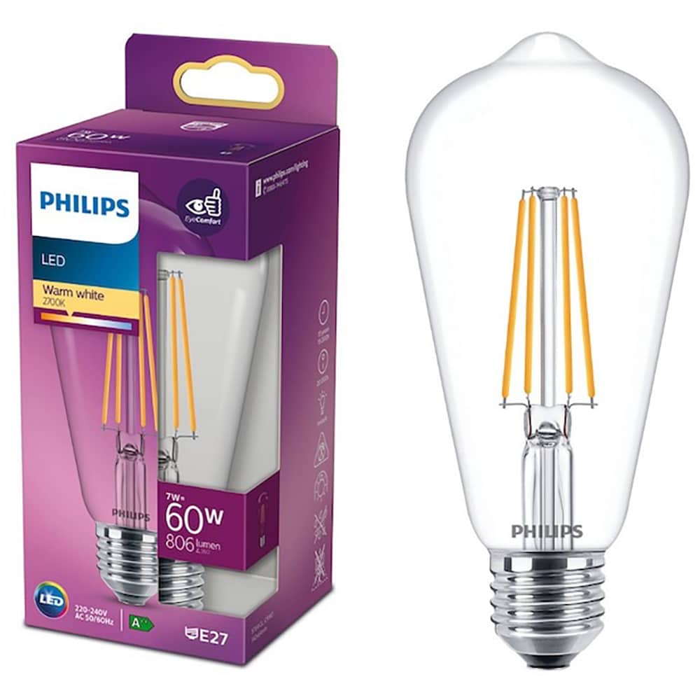Bec filament PHILIPS A60, E27, 7W, 806lm, lumina calda