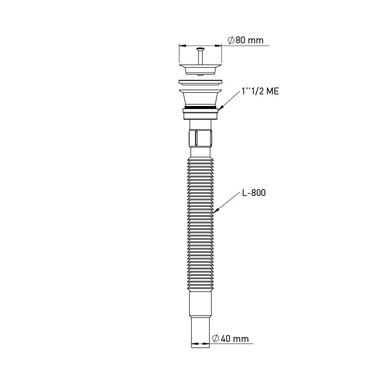 Sifon flexibil pentru lavoar Wirquin Essentials 30950189, cu ventil, 1 1/2", 40 mm