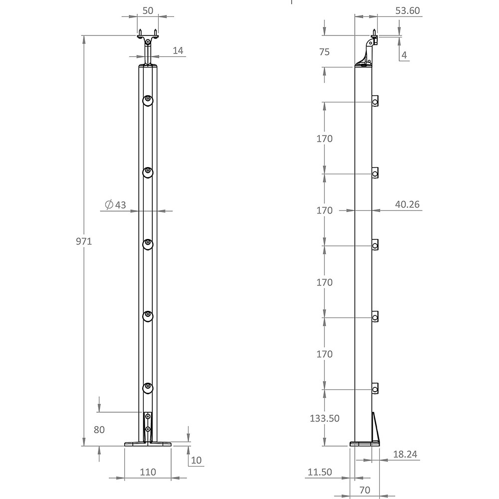 Stalp pentru balustrada FORTIA, 97.1 x 11 cm, aluminiu, negru