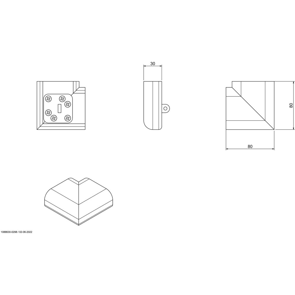 Conector colt fix la unghi de 90 Batumi, 8 x 8 cm, aluminiu, negru