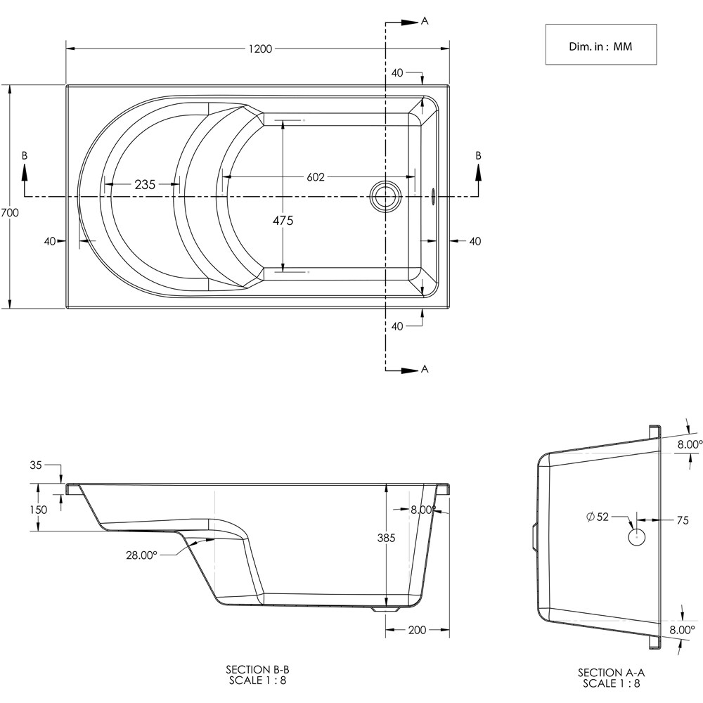 Cada baie GOODHOME Cavally, reversibila, acril, 120 x 70 cm, alb
