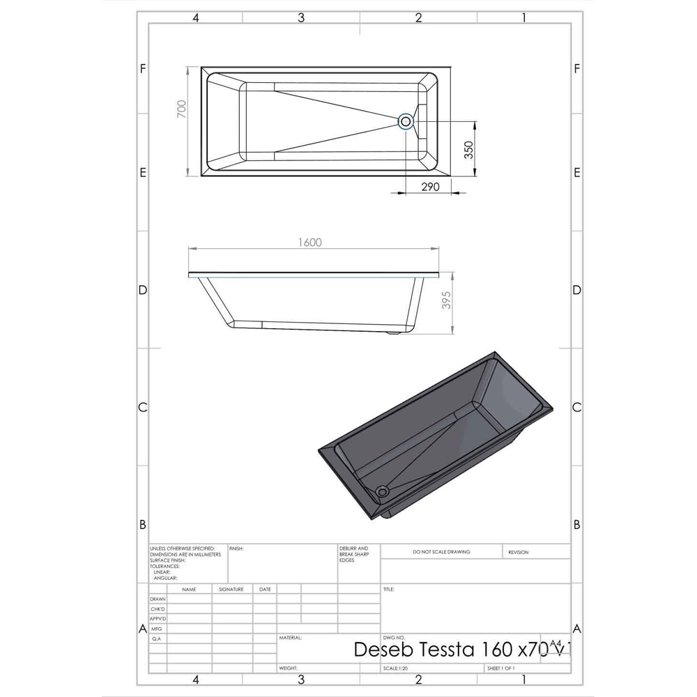 Cada baie GOODHOME Teesta, dreapta, acril, 160 x 70 x 39.5 cm, alb