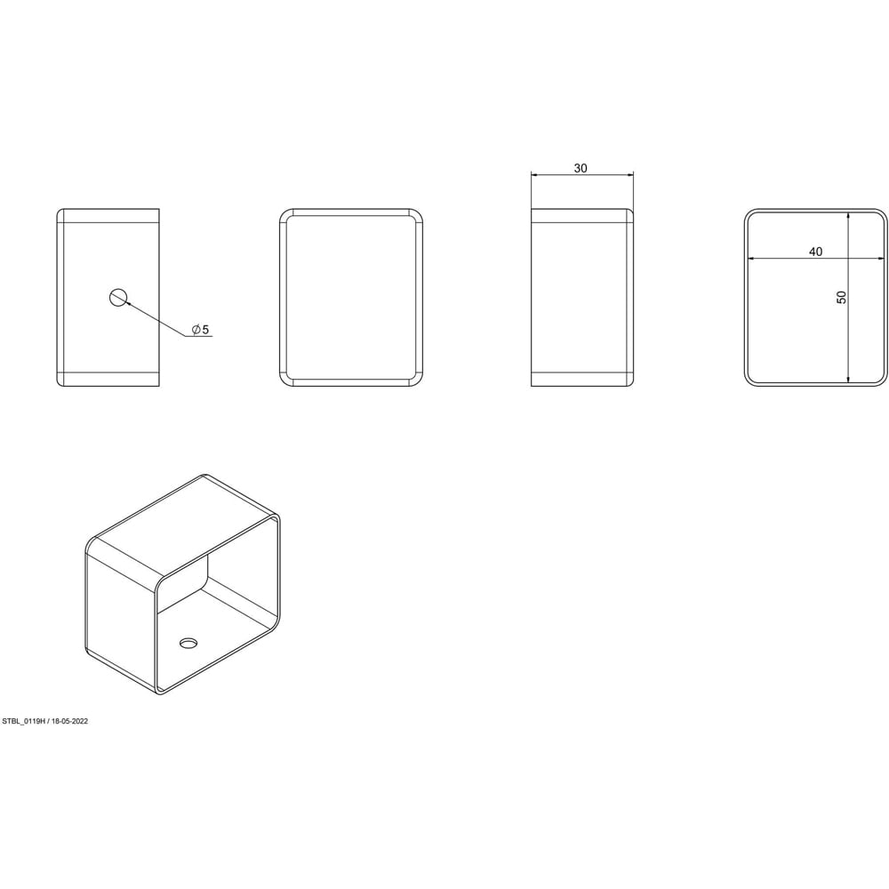 Capat mana curenta patrata 5 x 4 cm, inox