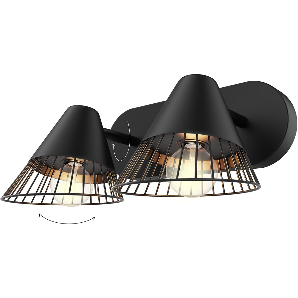 Spot dublu Tsolma GoodHome, E14, LED compatibil, 10 Wl, corp metalic, negru