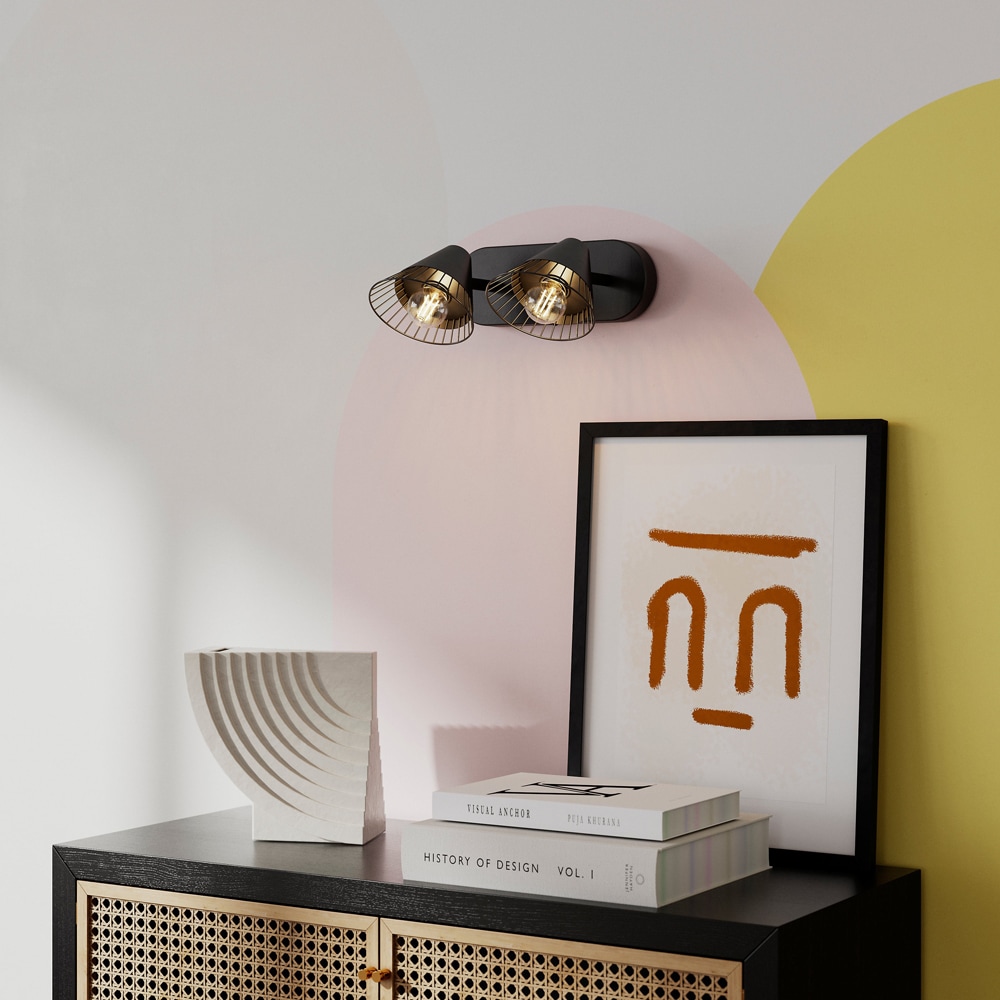 Spot dublu Tsolma GoodHome, E14, LED compatibil, 10 Wl, corp metalic, negru