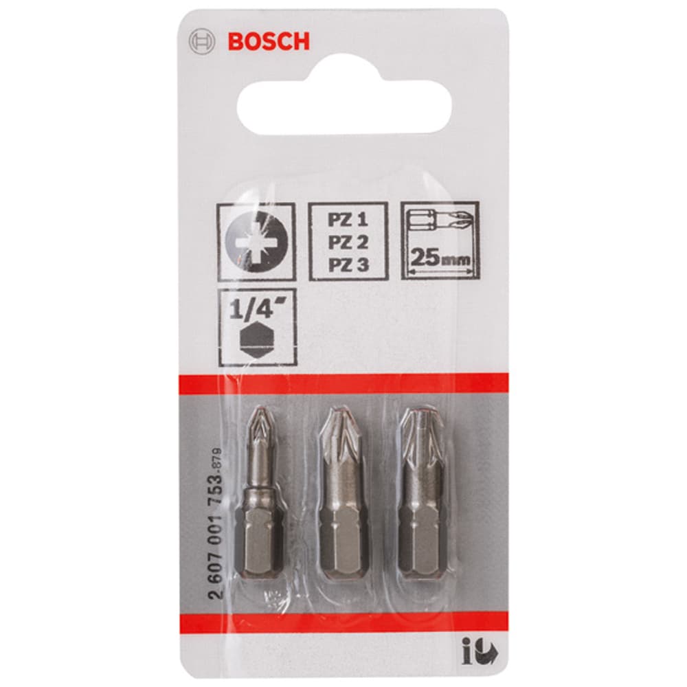 Set biti BOSCH, PZ1, PZ2, PZ3, 25mm, 3 bucati