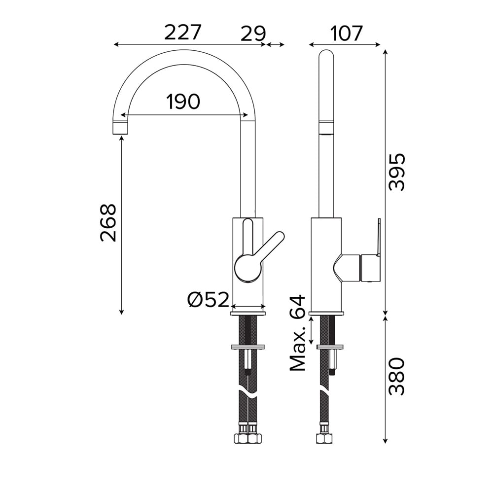Baterie bucatarie GOODHOME Zanthe, alama, negru