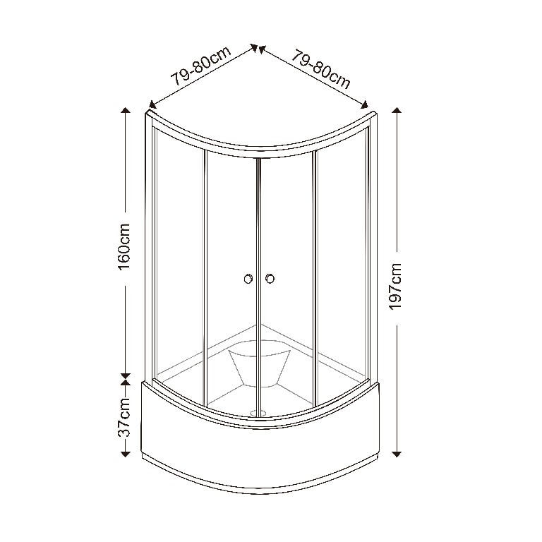 Cabina dus simpla, inalta, patrata, 80 x 80 cm 