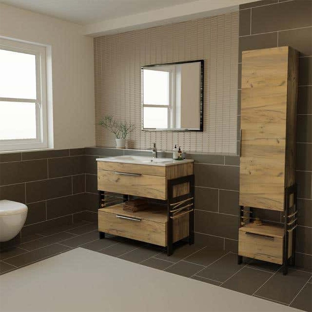 Dulap coloana baie SANITOP Element, 35 x 28 x 170 cm, maro