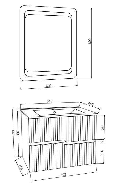 Set mobilier baie, alb, baza MDF, lavoar si oglinda LED, 60 cm  Rio