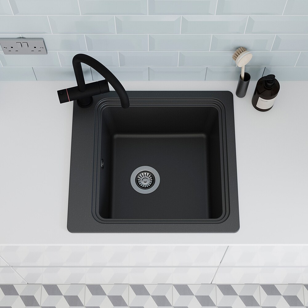 Chiuveta bucatarie GOODHOME Romesco, 1 cuva, picurator reversibil, compozit granit, negru