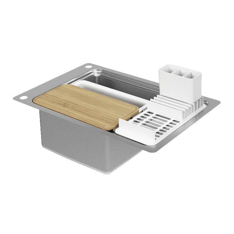 Chiuveta bucatarie GoodHome Romesco, 1 cuva, picurator reversibil, inox, accesorii, argintiu