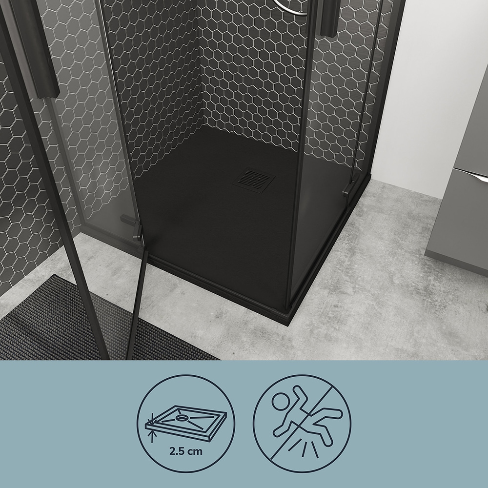 Cadita de dus GOODHOME, 80 x 80 cm, rasina, negru