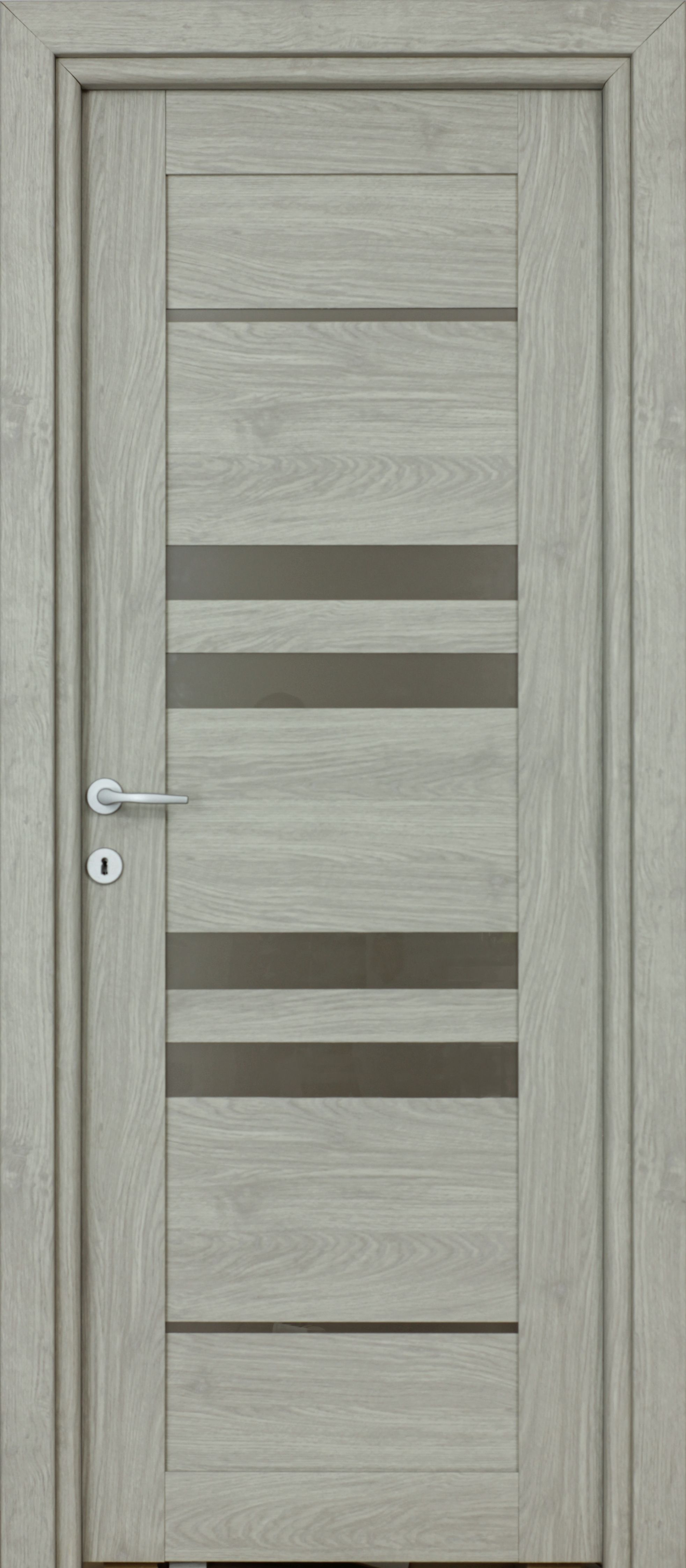 Usa interior Rino, cu geam, reversibila, MDF, 68 x 203 cm, gri deschis