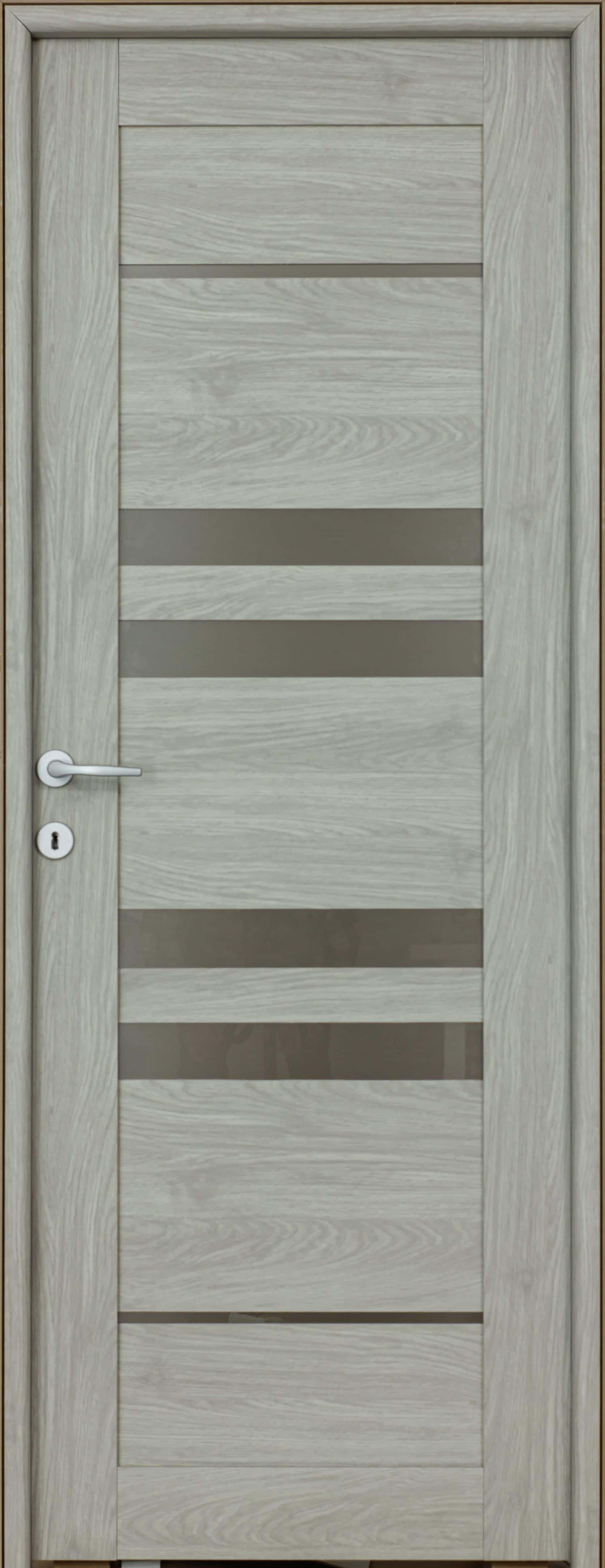 Usa interior Rino, cu geam, reversibila, MDF, 68 x 203 cm, gri deschis