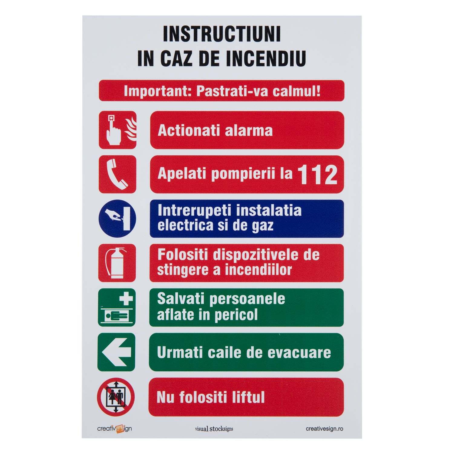 Indicator "Instructiuni in caz de incendiu" Creative Sign, 20 x 30 cm