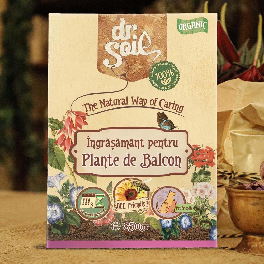 Ingrasamant granulat organic Dr.Soil, plante de balcon, cutie de 850gr