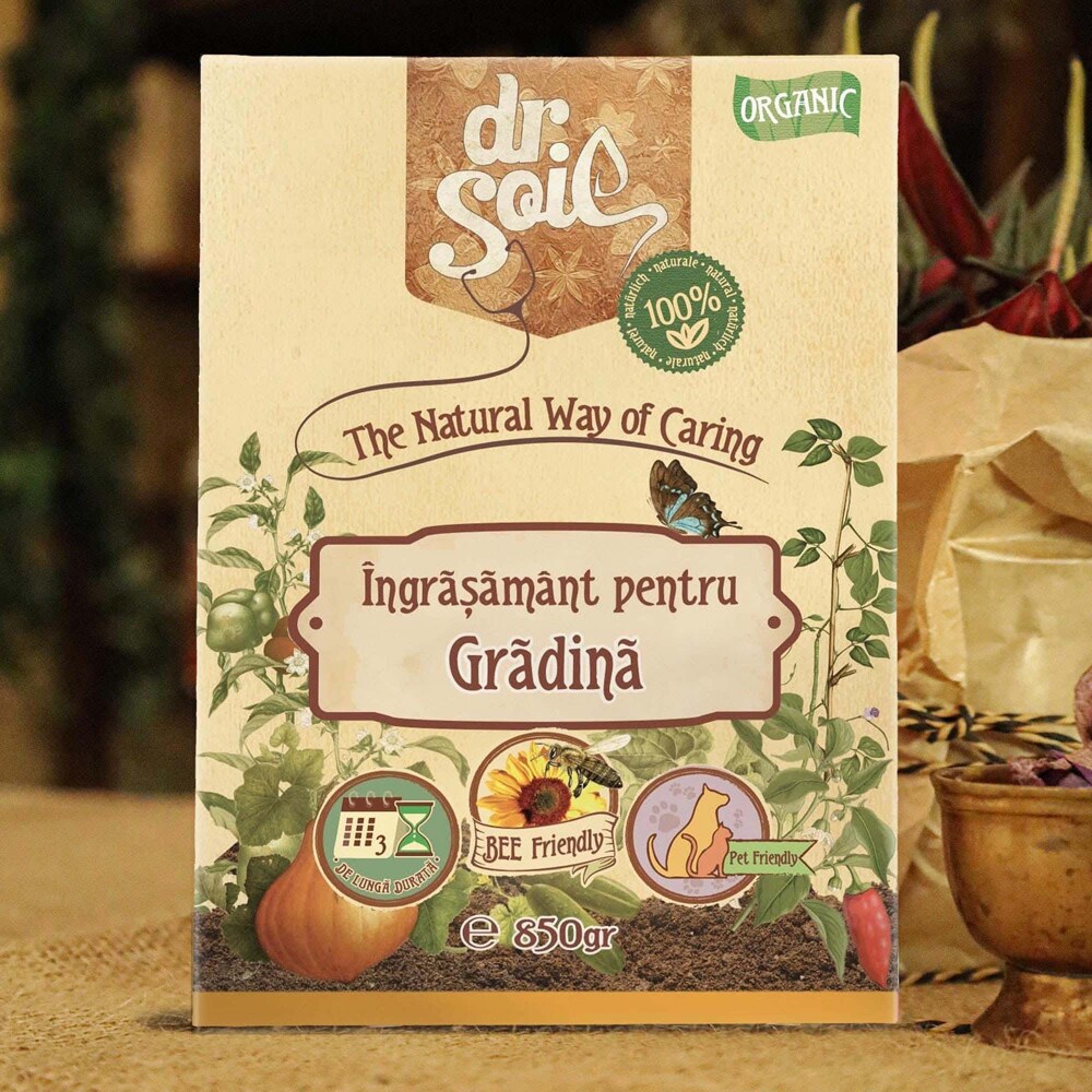 Ingrasamant granulat organic Dr. Soil, gradina, cutie de 850gr