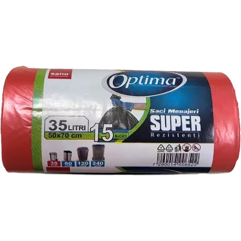 Saci menajeri SANO Optima, 15 bucati, 35 l, rosu