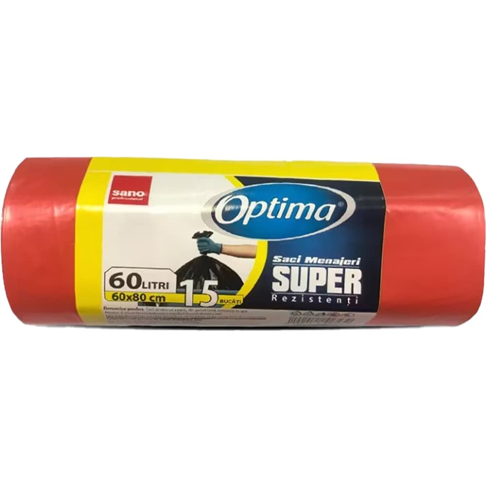 Saci menajeri SANO Optima, 15 bucati, 60 l, rosu