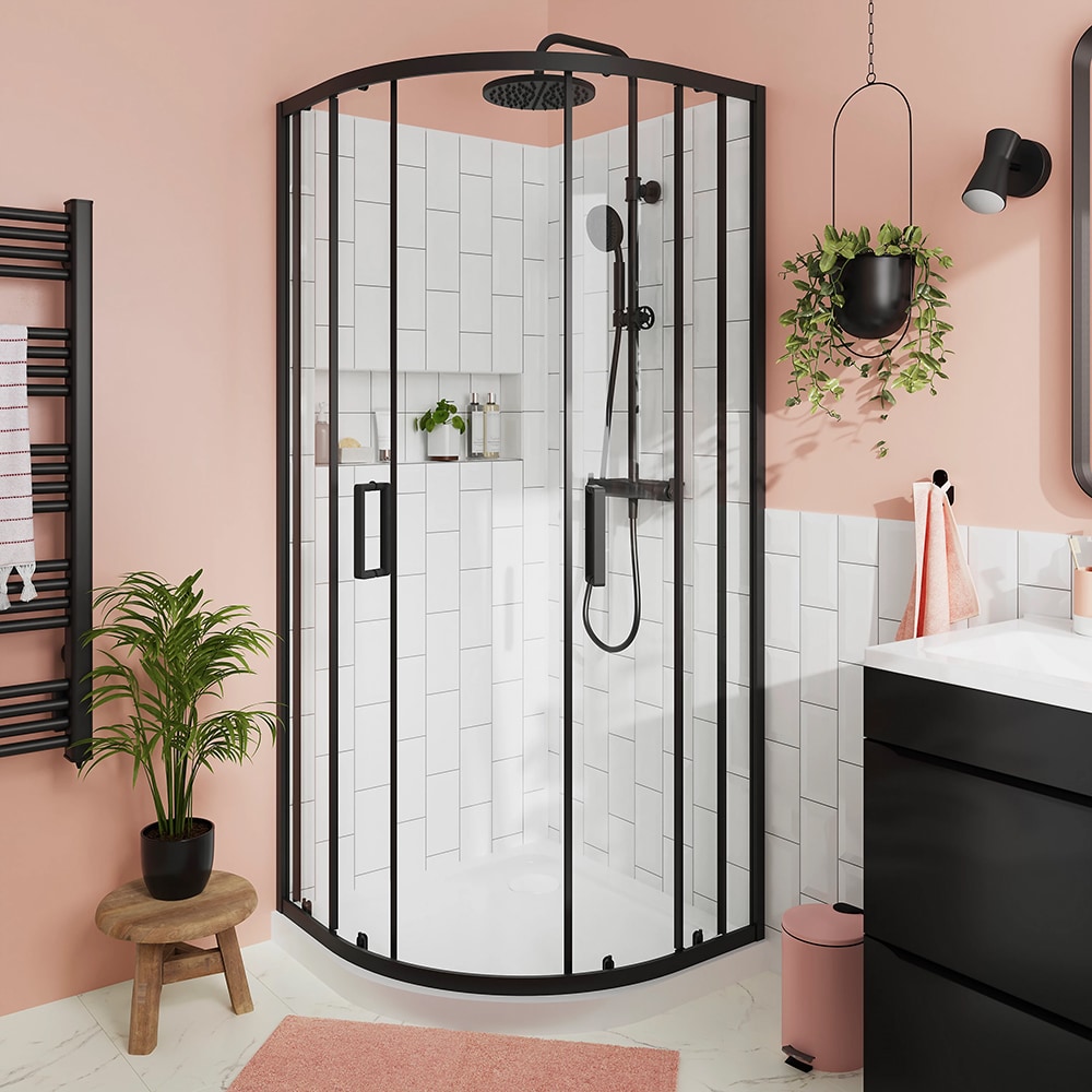 Cabina dus standard GOODHOME Ledava, semirotunda, 90 x 90 x 195 cm, sticla securizata 6mm, profil negru