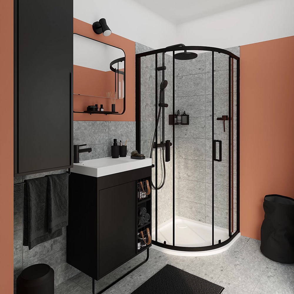 Cabina dus standard GOODHOME Ledava, semirotunda, 90 x 90 x 195 cm, sticla securizata 6mm, profil negru