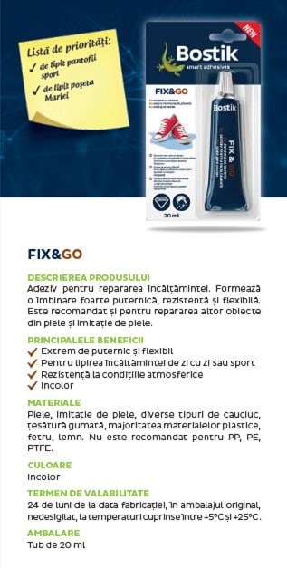 Adeziv pentru incaltaminte, 20 ml Bostik Fix & Go