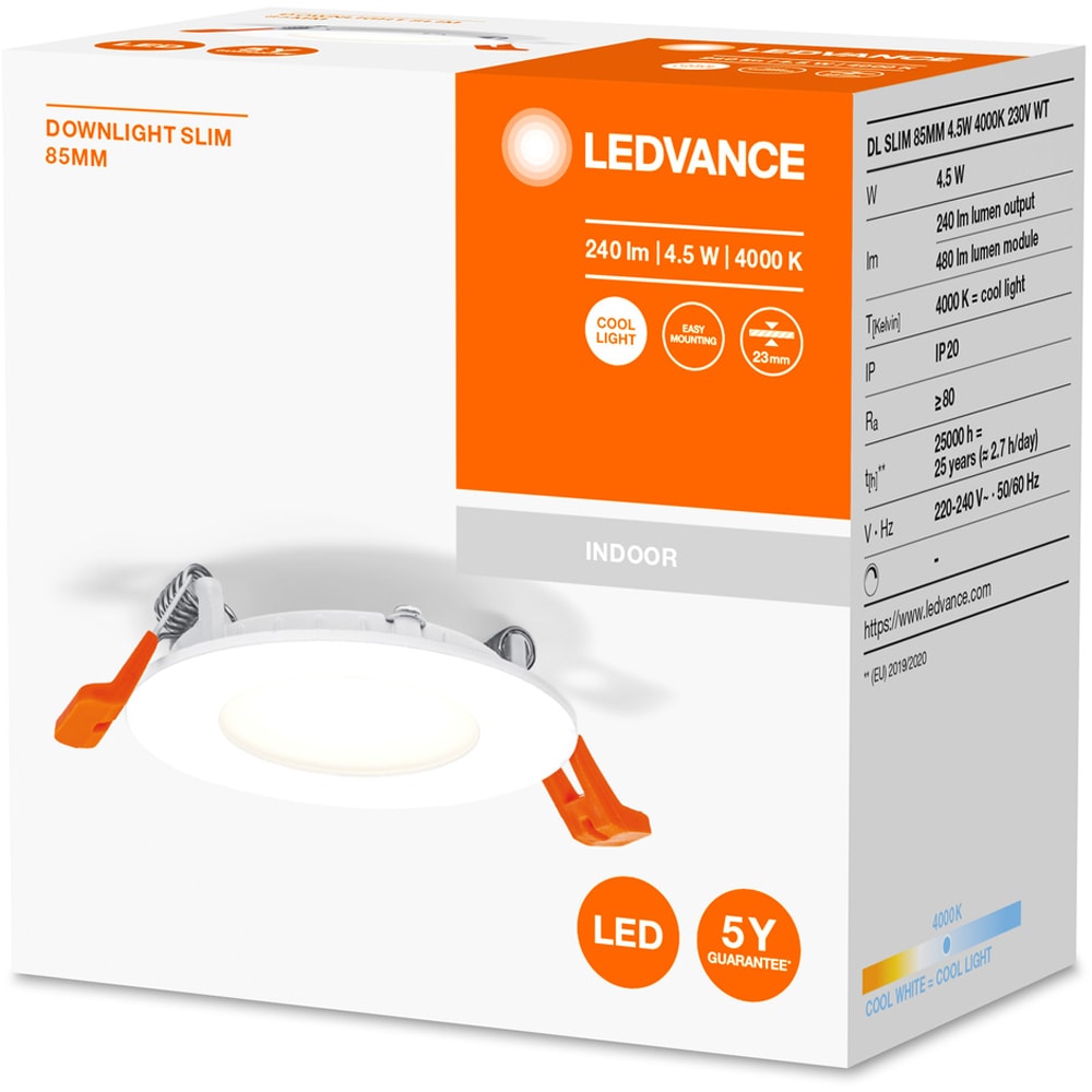 Spot LED LEDVANCE 4058075573116, 4.5W, 4000K, 85mm, alb