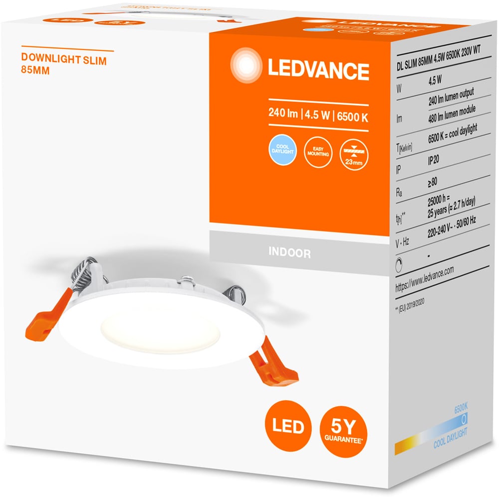 Spot LED LEDVANCE 4058075573178, 4.5W, 6500K, 85mm, alb