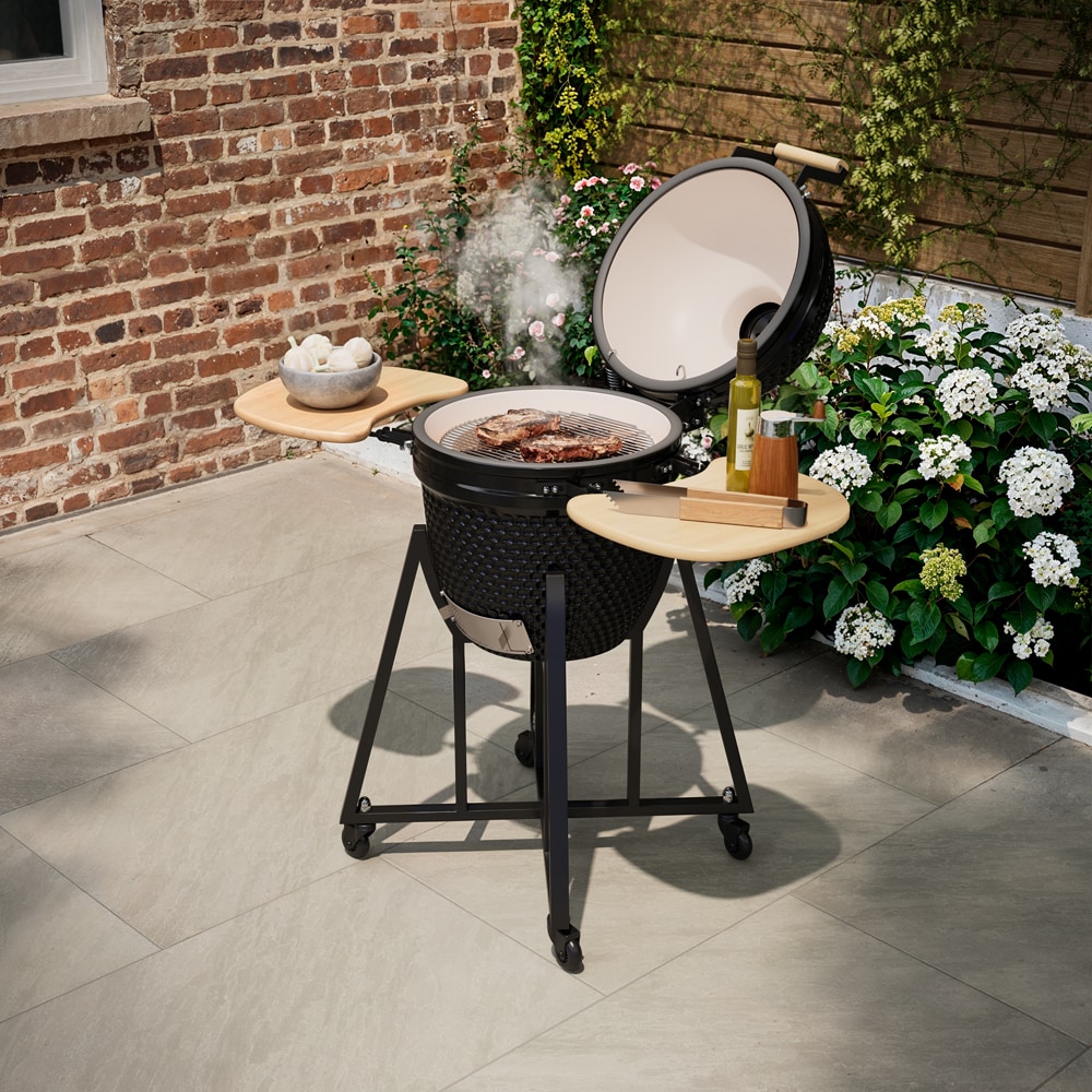Gratar carbune GOODHOME Sagami Kamado, 46 cm, 1 suprafata, 4 role, negru