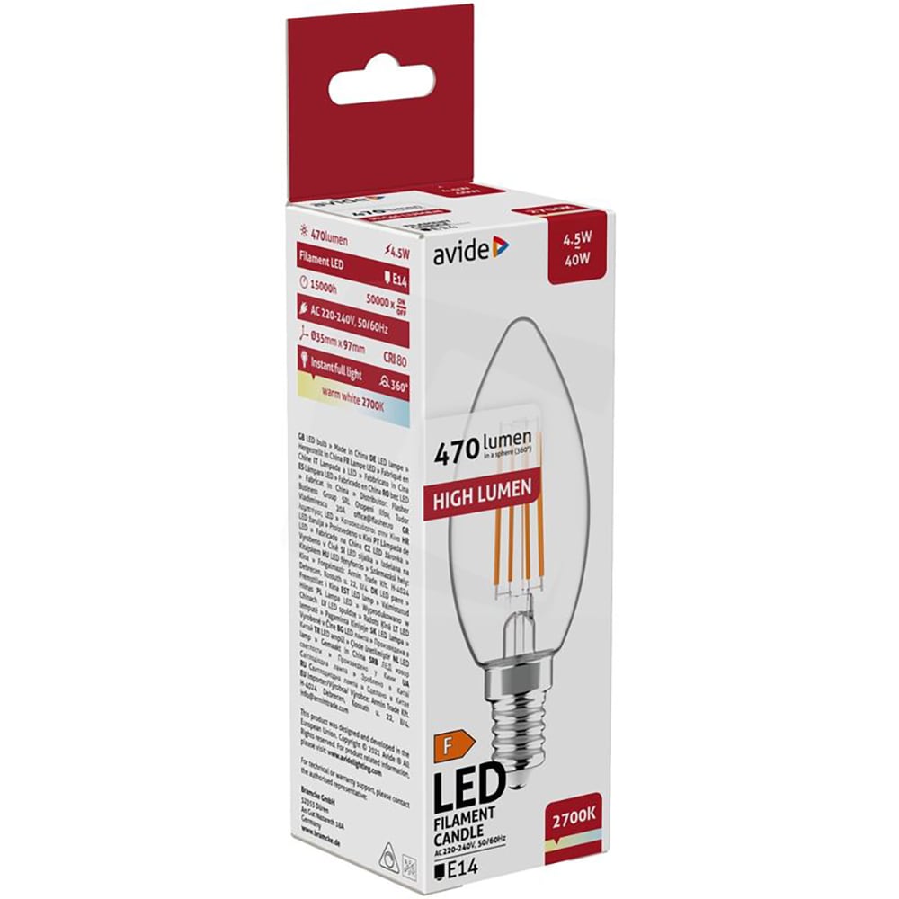 Bec LED AVIDE, E14, 4.5W, 470lm, lumina calda
