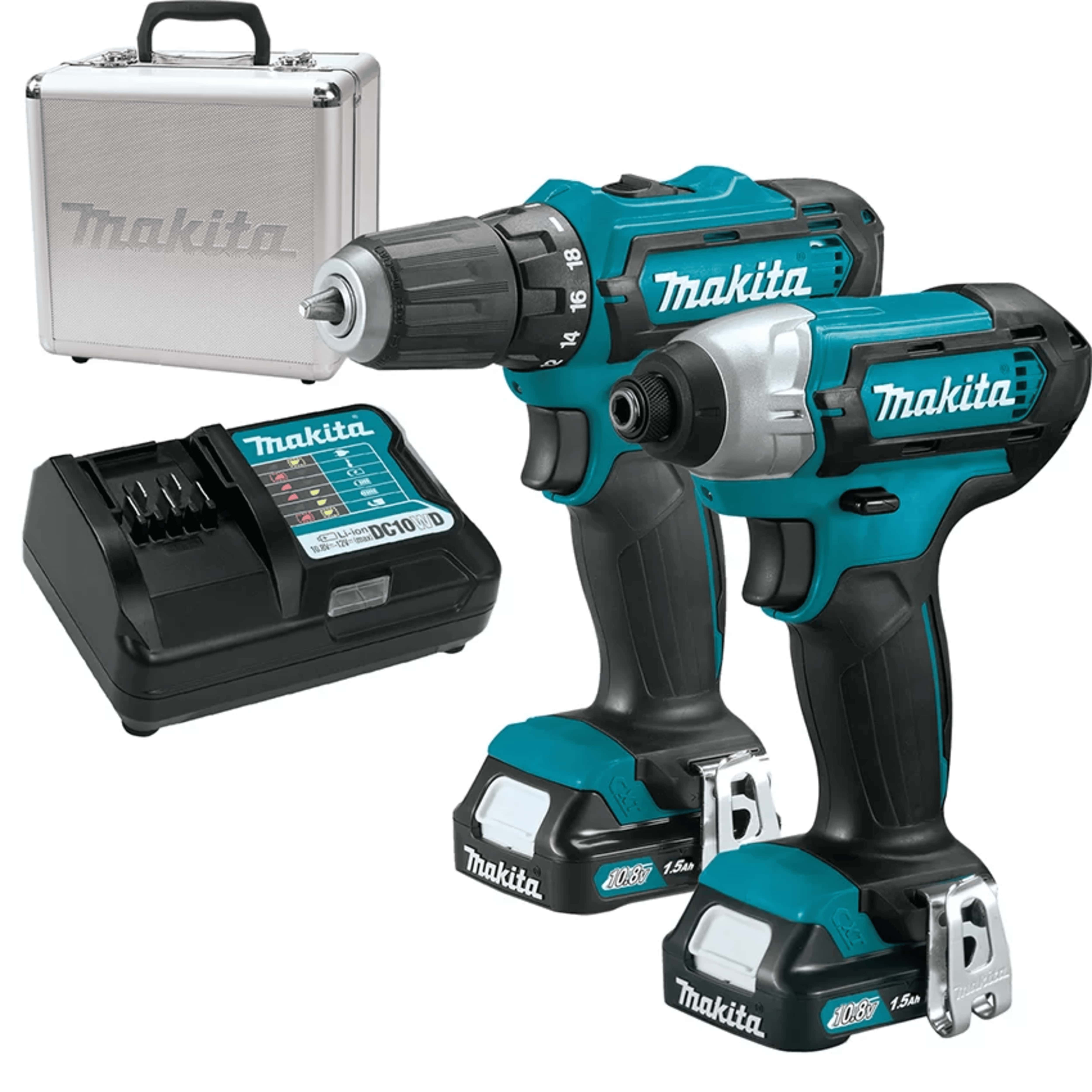 Set Makita CLX224X Masina de gaurit si insurubat 30Nm, Masina de insurubat cu impact 110Nm, 12V, 2 x 1.5 Ah, Valiza aluminiu
