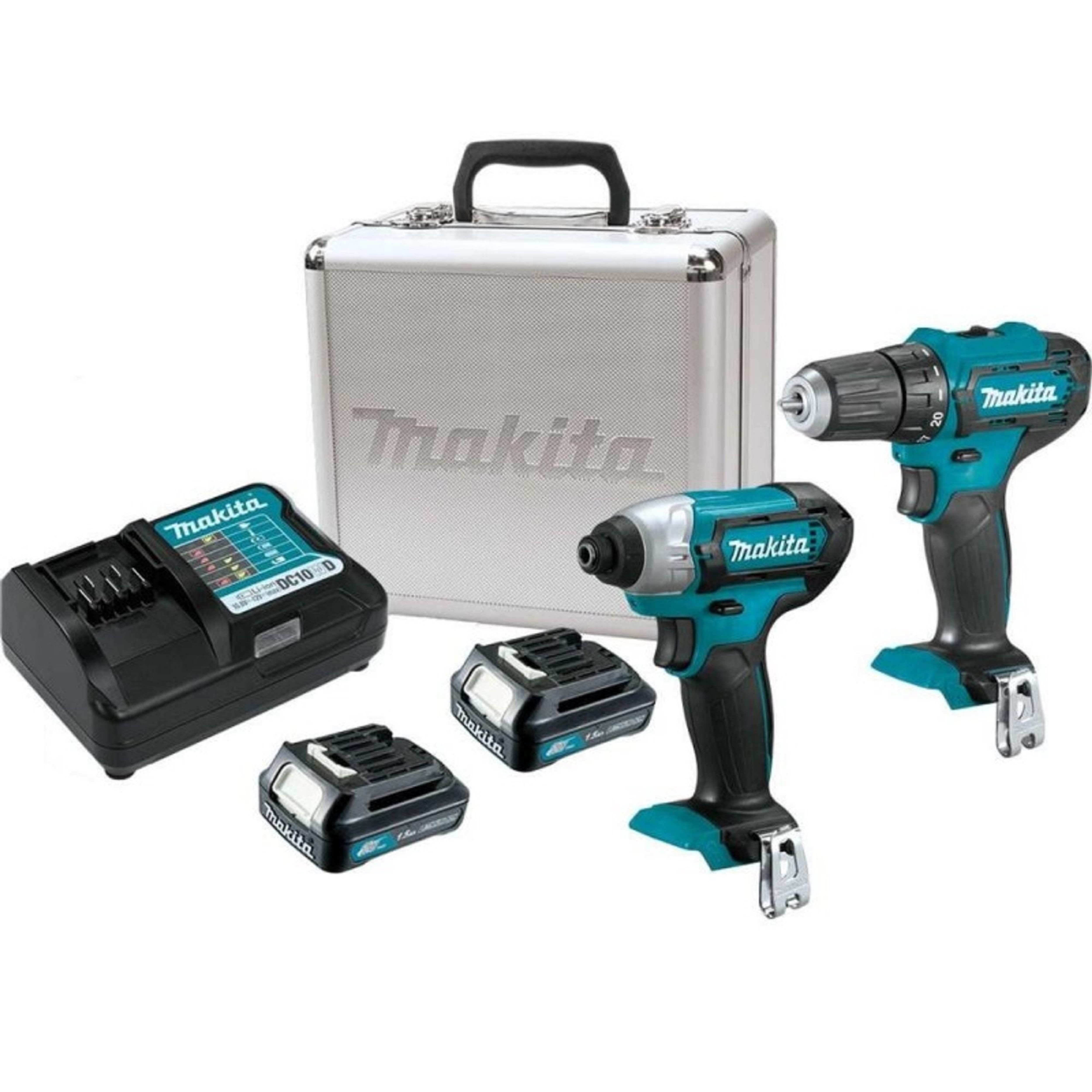 Set Makita CLX224X Masina de gaurit si insurubat 30Nm, Masina de insurubat cu impact 110Nm, 12V, 2 x 1.5 Ah, Valiza aluminiu