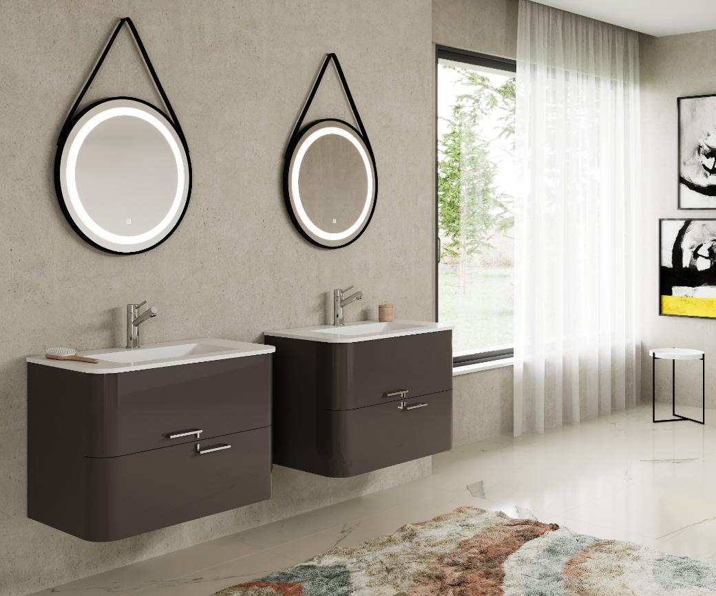 Set baza cu lavoar, suspendat, Antracit, 82 x 68 cm  Geos