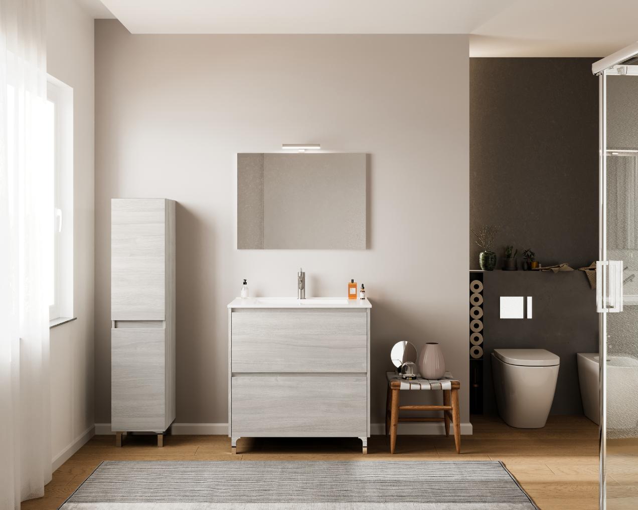 Set mobilier baie cu oglinda, gri, 80 cm  Lisabona