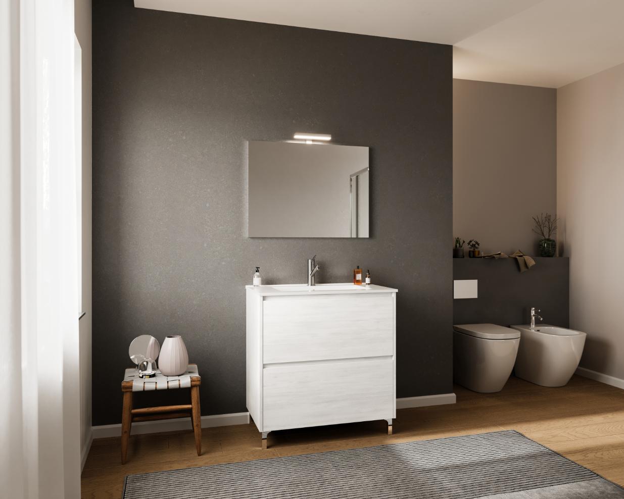 Set mobilier baie cu oglinda, alb, 80 cm  Lisabona