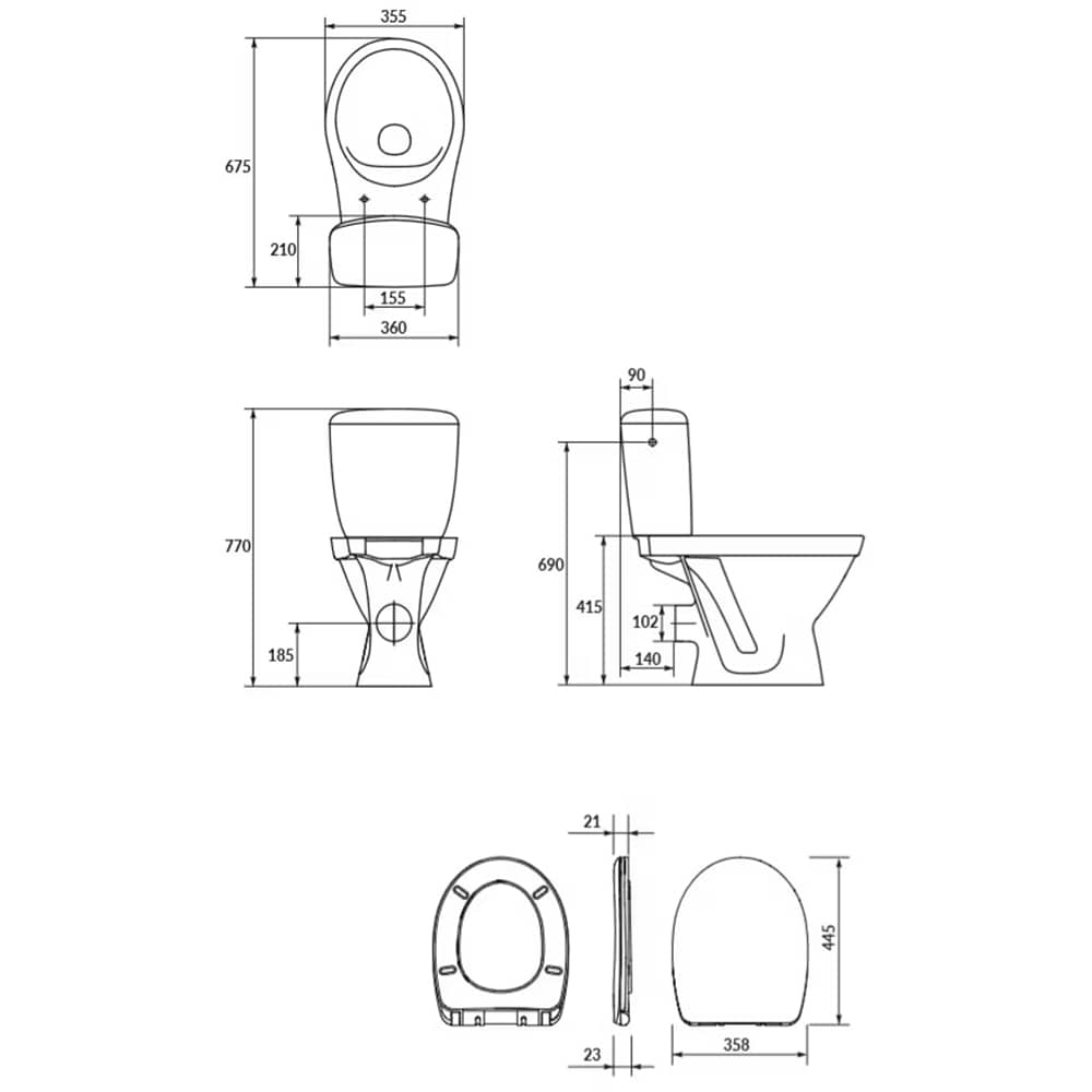 Set vas toaleta CERSANIT Cersania 695 K11-2337, ceramica, evacuare orizontala, rezervor 3-6l, capac SoftClose, alb