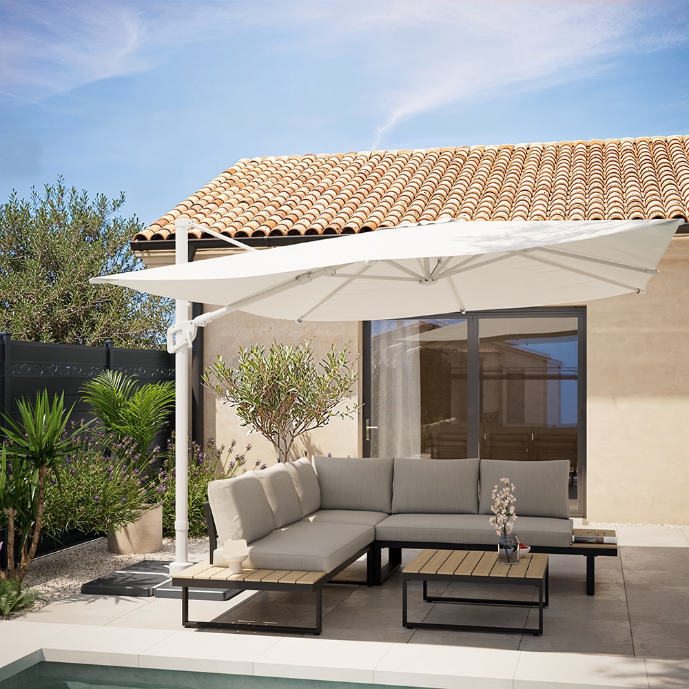 Umbrela de exterior GOODHOME Corby, LED, 3 x 4m, bej