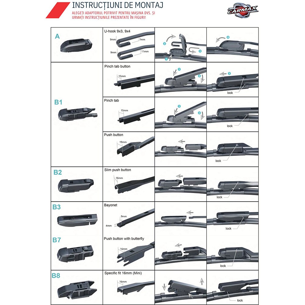 Stergator parbriz CARMAX Premium, 13 adaptoare, 65cm