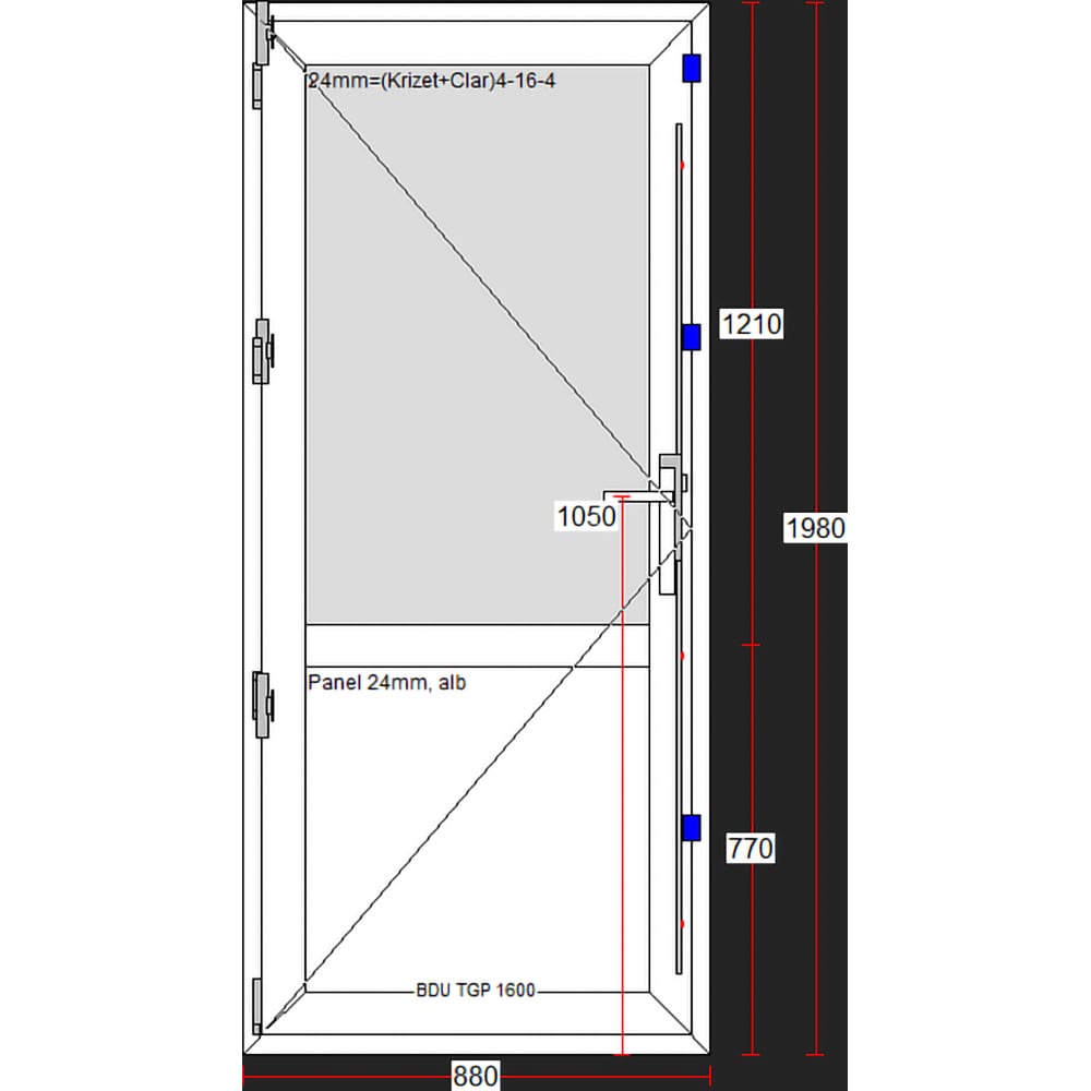Usa exterior FENSTERWELT, cu geam, 4 camere, 2/3, stanga, PVC, 88 x 198 cm, alb