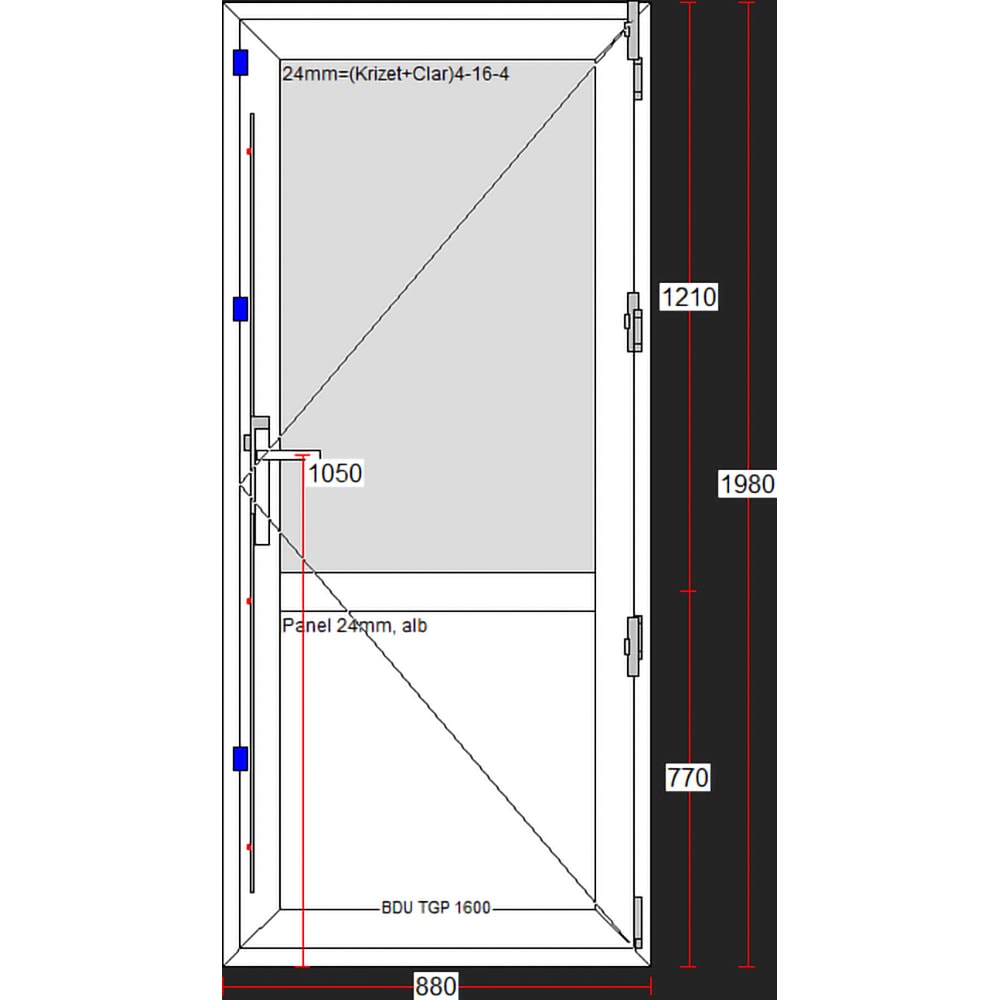 Usa exterior FENSTERWELT, cu geam, 4 camere, 2/3, dreapta, PVC, 88 x 198 cm, alb